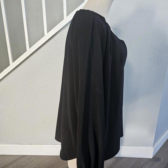 DKNY  Long-Sleeve Pleated Keyhole Black Blouse Women's Size XL - Picture 3 of 10